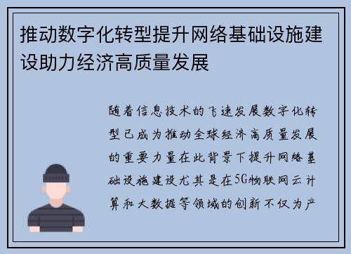 推动数字化转型提升网络基础设施建设助力经济高质量发展